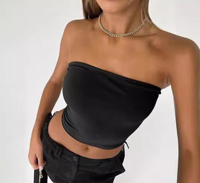 Dam Axelbandslös Tubtopp Sommar Ärmlös Crop Top För Dam Sexigt Bodycon Linne Söt Vardagskläder_voghion.com