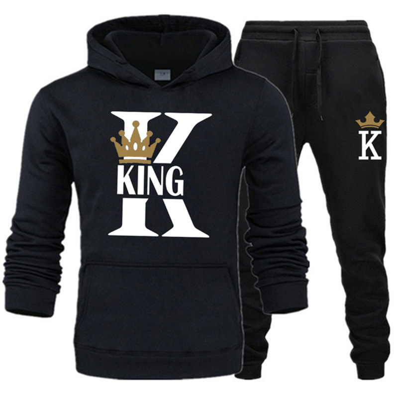 2021 New Men's Sweater KING QUEEN Loose Casual Hooded Print Couple Set_voghion.com