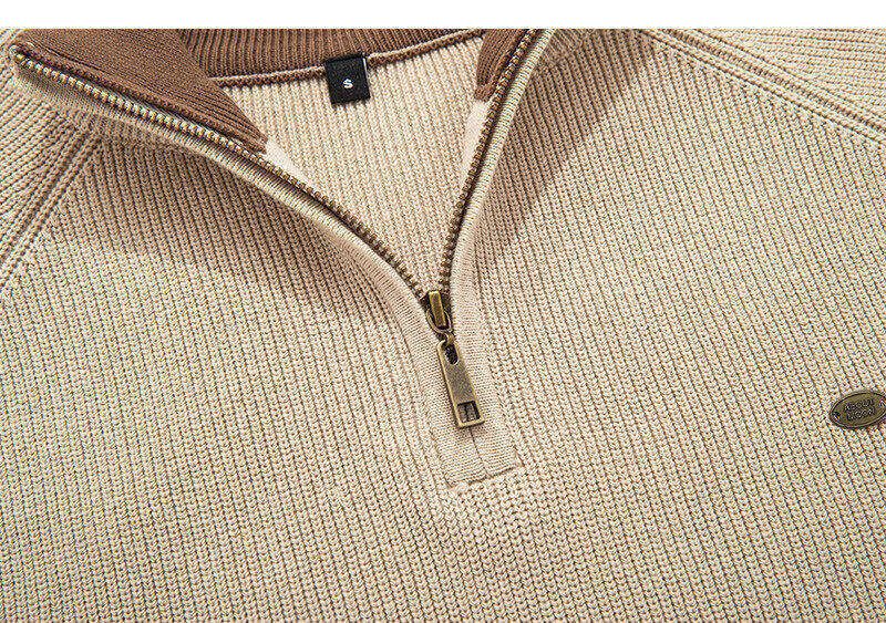 Rippstrickpullover für Herren – Pullover mit Stehkragen und Halbreißverschluss (verdickte Polyestermischung, schmale Passform, unverzichtbar für die Winter-Streetwear)_voghion.com
