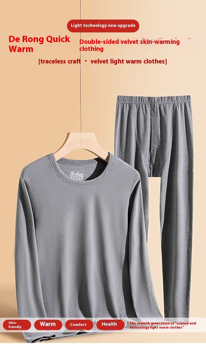 Y conjunto cálido de terciopelo alemán de invierno para hombre, ropa interior de cuello medio alto, camisa inferior, ropa superior antifrío, otoño_voghion.com