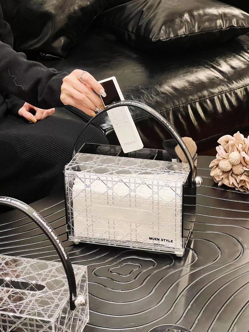 Modern Acrylic Tissue Box Holder With Remote Storage – Minimalist Desktop Organizer For Living Room & Office (DA Style, Drawer/Remote Version)_voghion.com