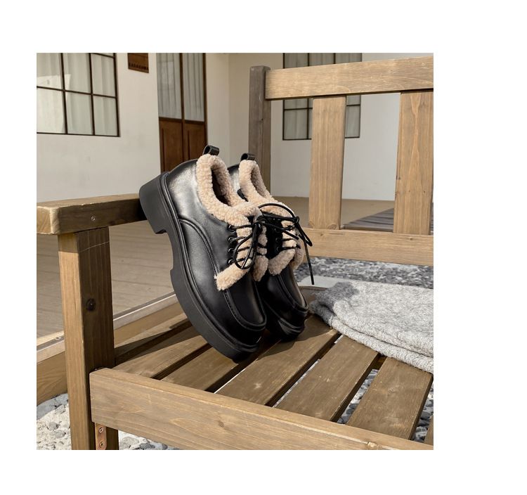 Platform Loafers Women's Retro British Style Single Shoes Women's Lace-up Plush And Furry Small Leather Shoes_voghion.com