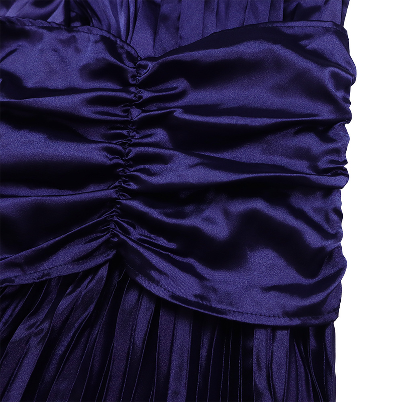 women's clothing new one-shoulder pleated long skirt oblique collar waist dress _voghion.com