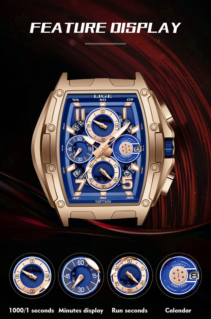 Men's Fashion Quartz Watch With Chronograph, Skeleton Dial, Water Resistant, Stainless Steel Case, Silicone Strap, Casual Business Timepiece_voghion.com