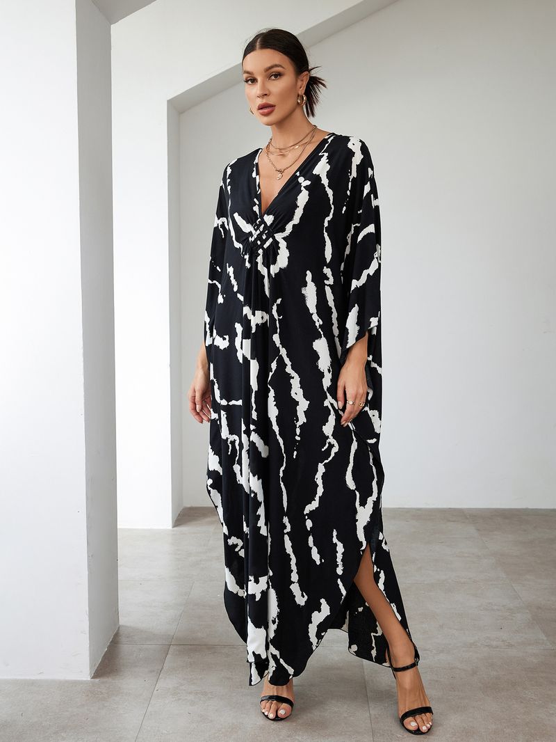 Bohemian katoenen maxi-jurk – oversized strandjurk, zwierige tuniek voor dames, plus-size zwembroek met levendige prints_voghion.com