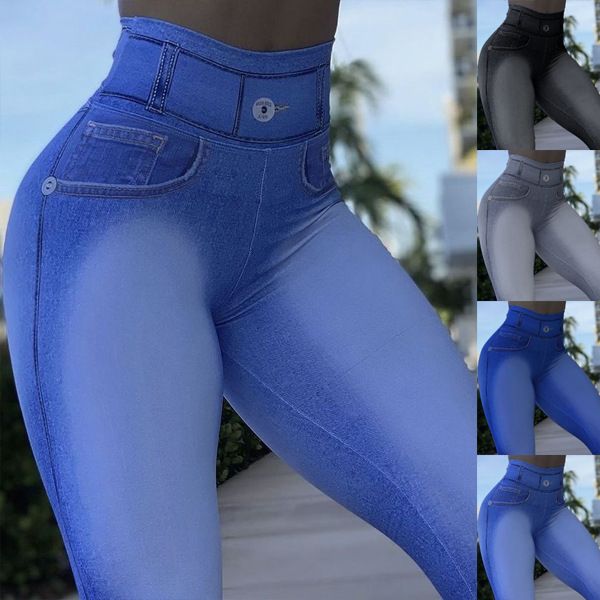 Vêtements pour femmes taille haute camouflage slim jeans mode bouton couture pantalon skinny décontracté_voghion.com