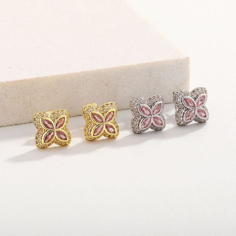 Damenschmuck, vierblättriges Kleeblatt, Ohrstecker mit Pavé-Diamanten, elegantes und stilvolles minimalistisches Design für den Alltag_voghion.com
