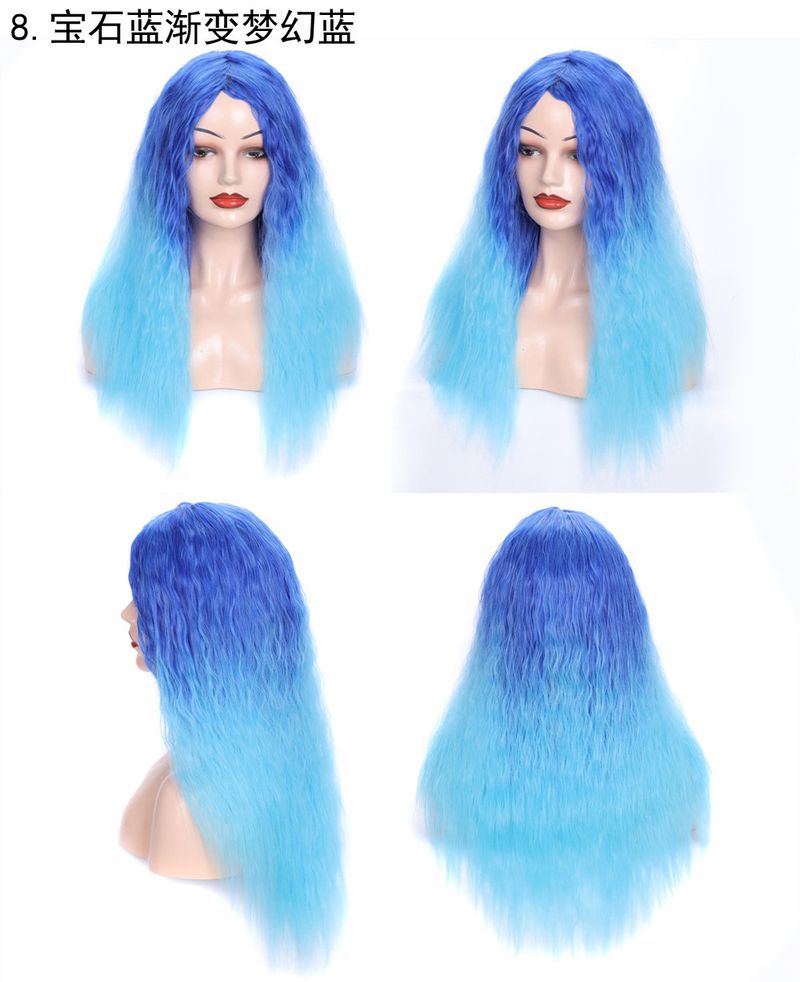 Matte realistic corn perm long curly hair wig head wool curl middle long hair wig head fluffy curly hair wig_voghion.com