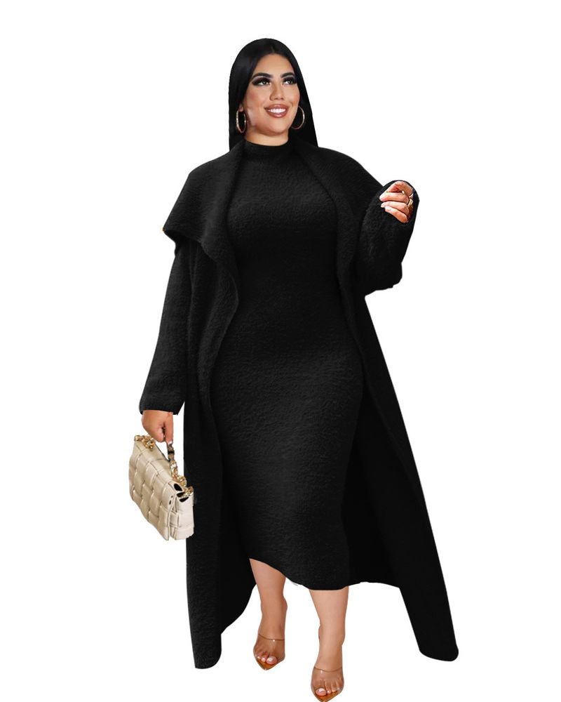 Abbigliamento donna temperamento abito e cappotto due pezzi moda transfrontaliera ampio lungo cardigan velluto completo_voghion.com