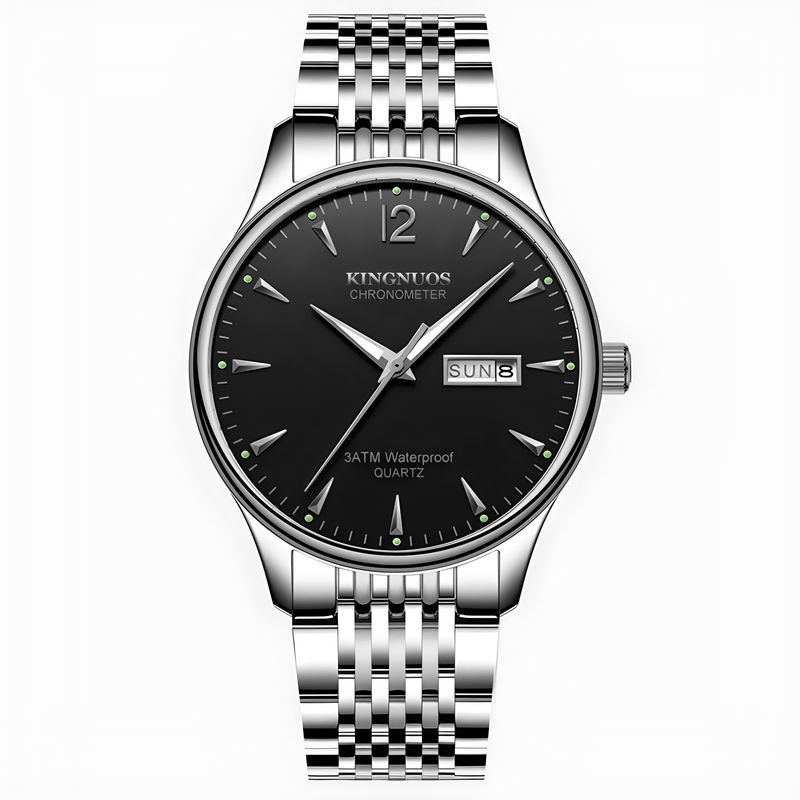 High-End-Mode Herren Gold Doppelkalender Stahlband wasserdichte Uhr_voghion.com