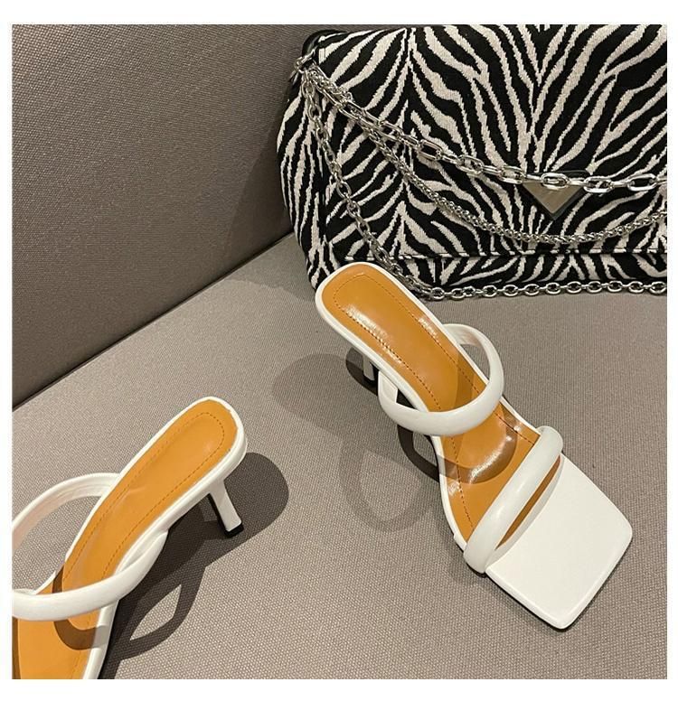 New French Style Versatile Square Toe With Exposed Toes Slim Heels For The Summer Of 2025, Featuring A Straight Strap_voghion.com