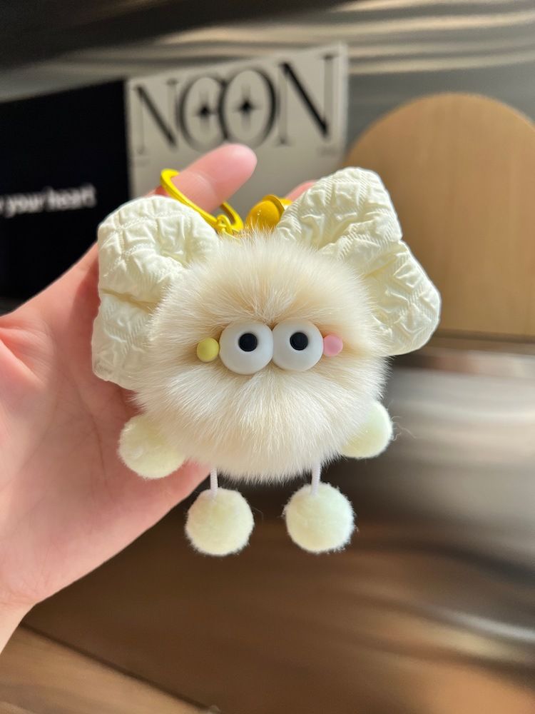 Niedliche Imitation Rex Kaninchen Haarschleife Kleine Briketts Plüsch Tasche Anhänger Auto Schlüsselanhänger Anhänger_voghion.com