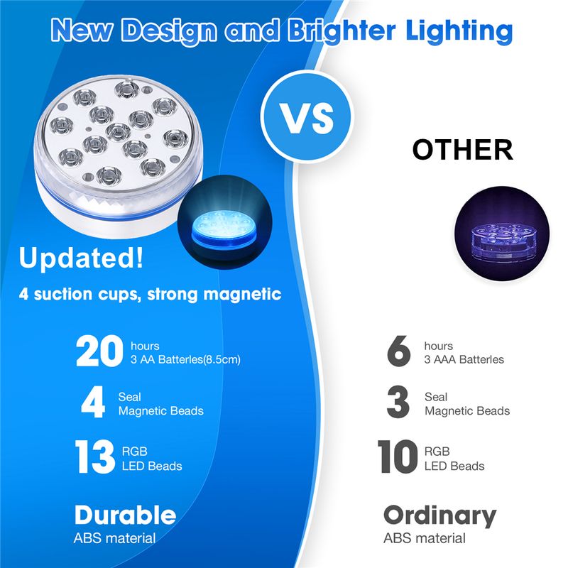 Submersible LED Lights with Remote Underwater Pool Light IP68 Magnet 13 LED Bright Lamp RGB for Pond/Pool/Aquarium_voghion.com
