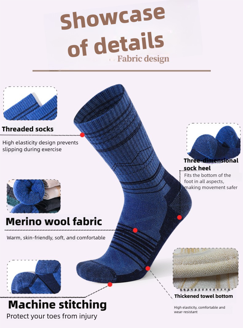 Calzini caldi da trekking in lana merino a metà polpaccio, spessi, per uomo e donna, per l'autunno e l'inverno._voghion.com