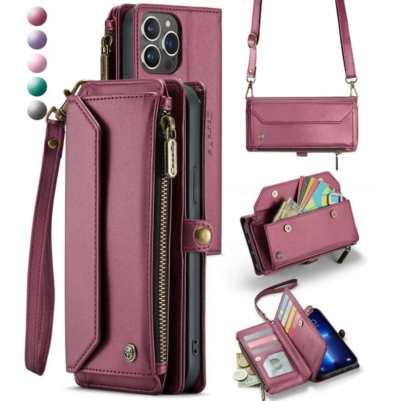 Crossbody Wallet Phone Case for iPhone 15 14 13 12 11 Pro Max Mini X XS XR 7 8 6 6S Plus Card Slot Holder Lanyard_voghion.com