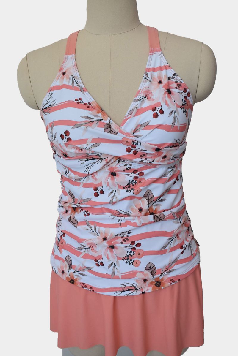 Traje de baño para mujer, conservador, que cubre el vientre, adelgazante, estampado, falda dividida_voghion.com
