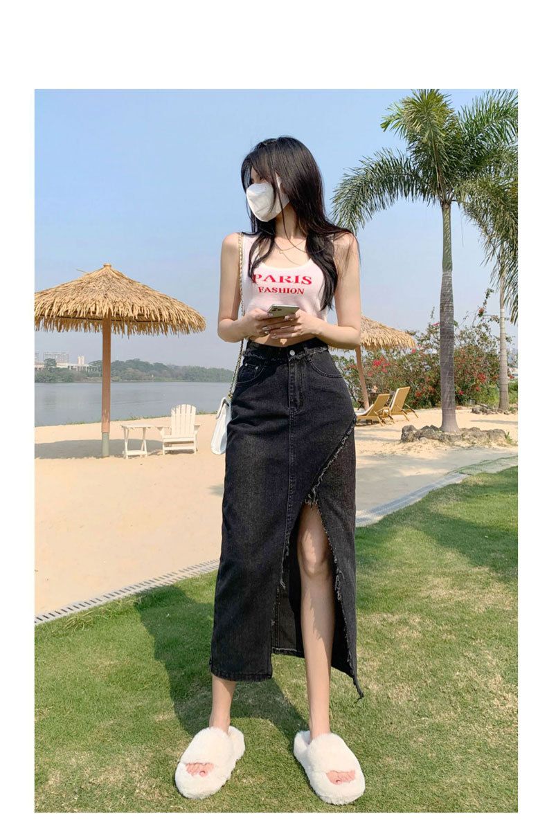 Gonna da cowboy, spacco da donna, linea ad A estiva alla moda a vita alta, lunghezza media irregolare con bordo in pelliccia e glutei_voghion.com