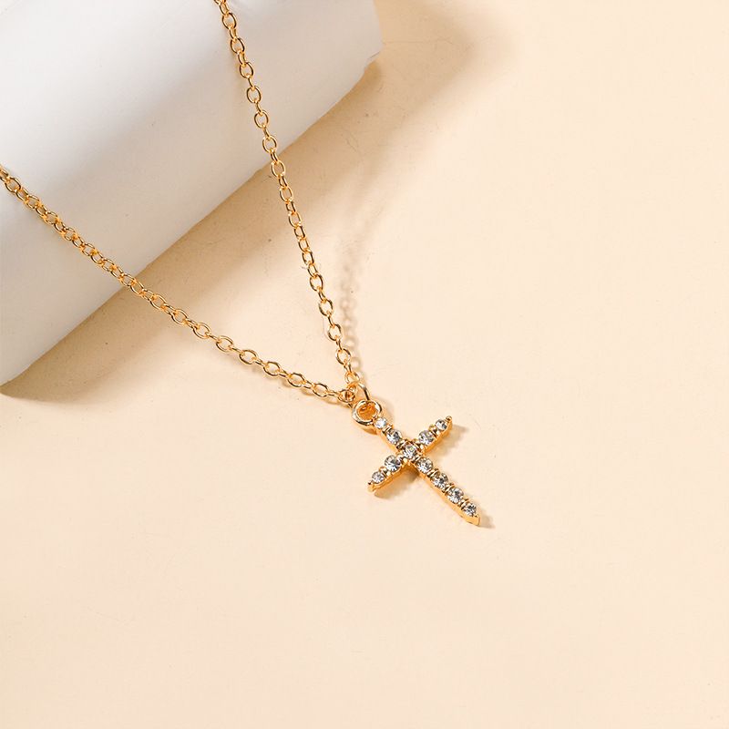 Personalized jewelry ins style diamond alloy cross necklace simple pendant for women_voghion.com