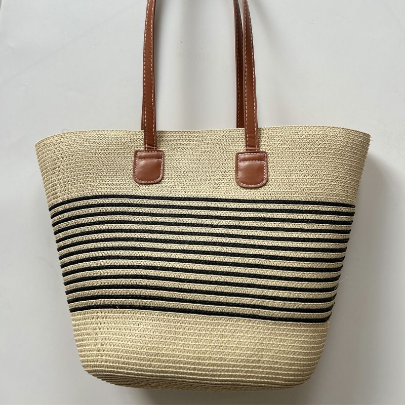 Borsa a secchiello con tracolla singola, grande capacità, in tessuto a mano, da spiaggia, da donna, 2024_voghion.com