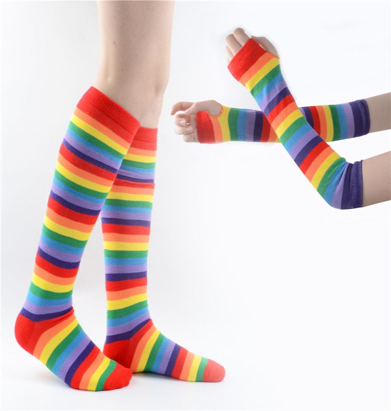 Calzini da donna in maglia di cotone caldo a metà polpaccio, extra lunghi, modello arcobaleno, autunno inverno 2025d_voghion.com