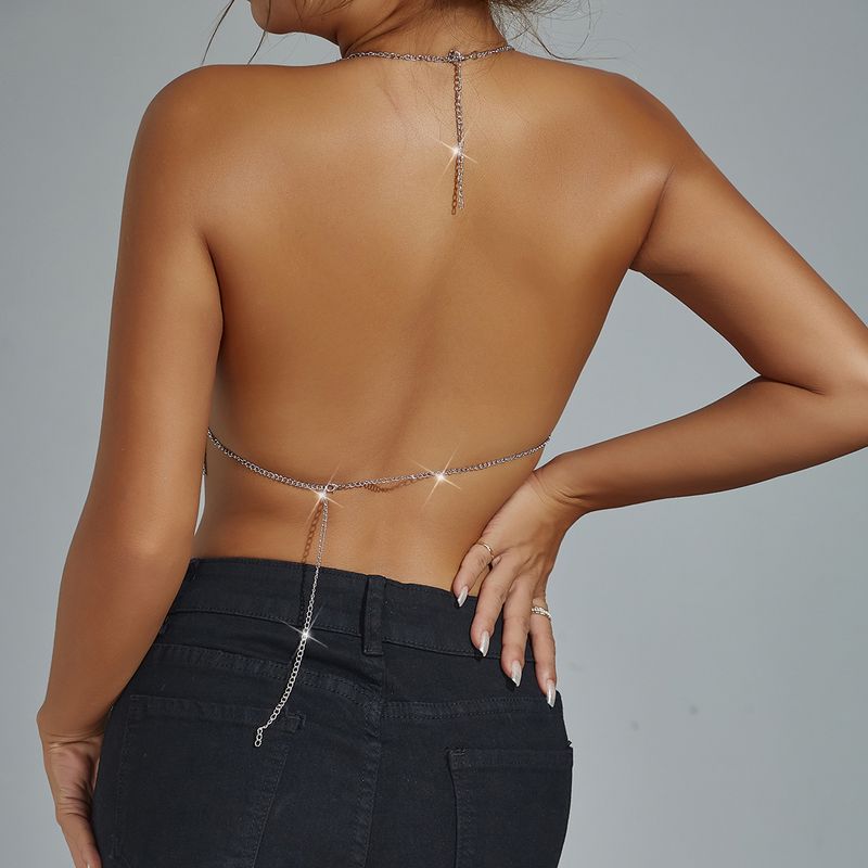 Nuovo stile sexy top corto da discoteca con spalline sottili e patchwork in metallo 11067_voghion.com
