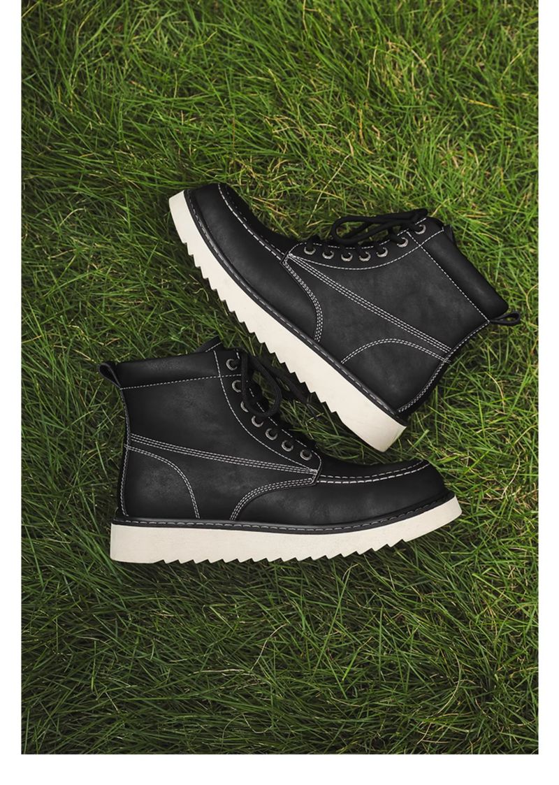 Worker Boot Men Genuine Leather Special-Interest Design Fancy Outdoor American 875 Black Short Locomotive Martin Boots_voghion.com