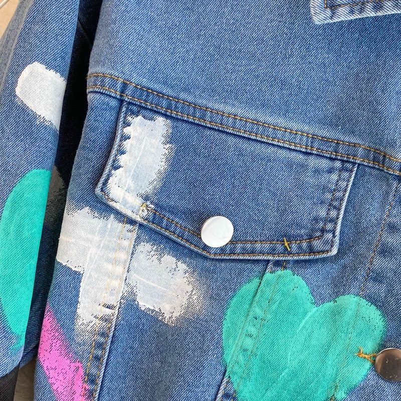 Ensemble deux pièces en denim graffiti rétro pour femme, jupe fendue taille haute A-e pour l'automne_voghion.com
