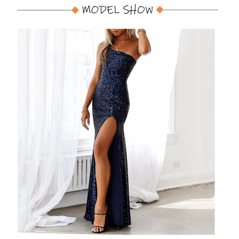 Abito da donna da donna con una spalla e paillettes di lusso con spacco elasticizzato e gamba aperta per la festa nuziale_voghion.com