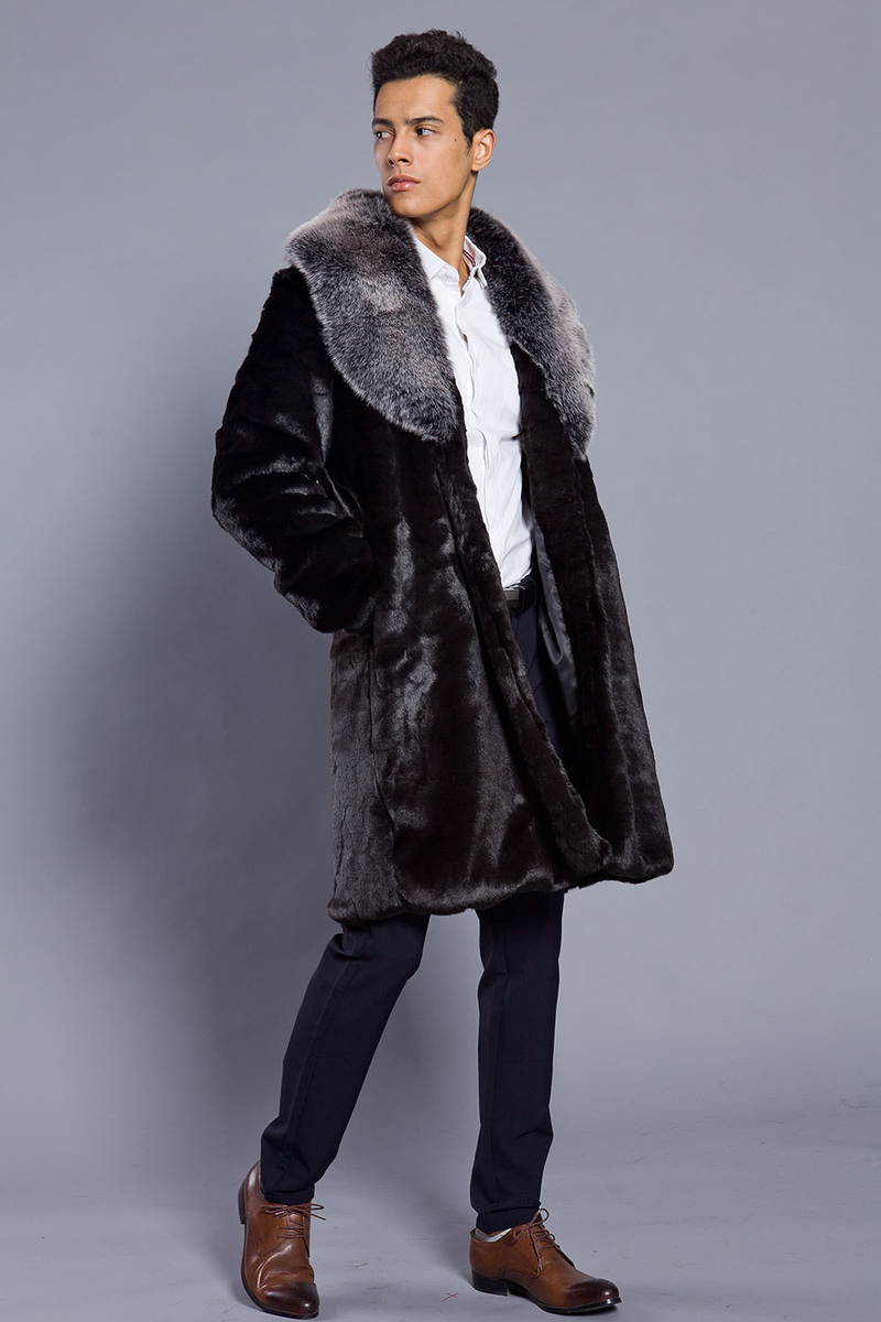 Men's Clothing Autumn and Winter New Fur Men's Jacket Fox Fur Collar Mid Length Coat Fashionable Casual Thick Warm_voghion.com