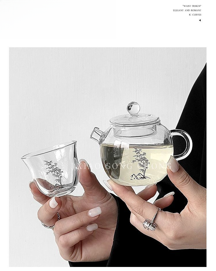 Théière en verre et bambou de style chinois, idéale pour la maison, théière saine et résistante à la chaleur avec filtre._voghion.com