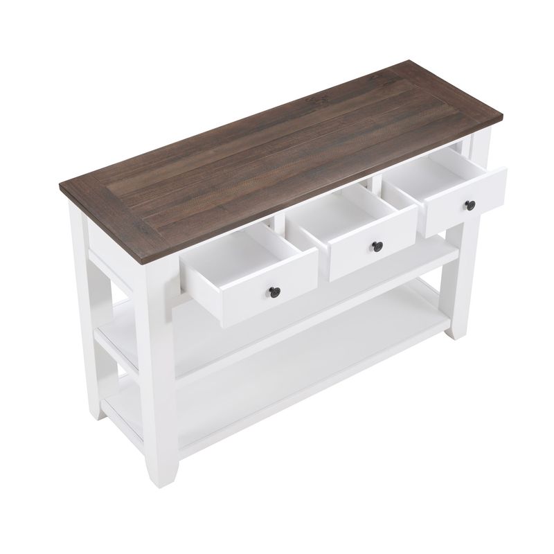 Retro Design Console Table With Two Open Shelves, Pine Solid Wood Frame And Legs For Living Room_voghion.com