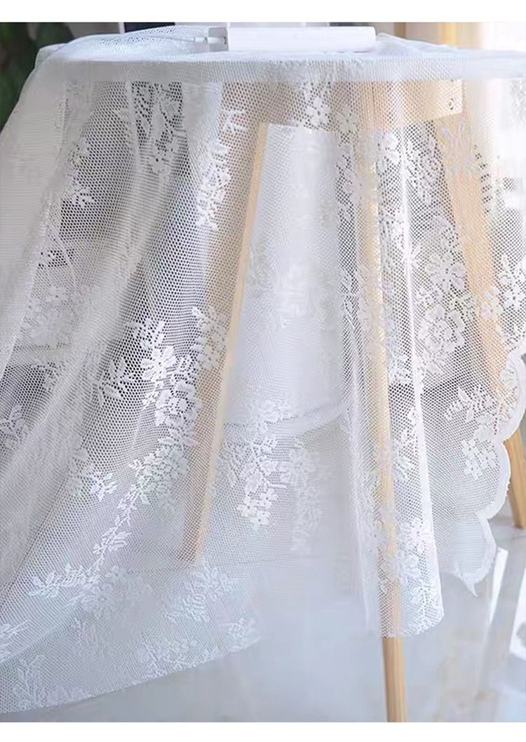 Wave Lace Tablecloth – Polyester Round Table Cover For Farmhouse & Nordic Decor, Anti-Slip, Multiple Sizes Cream White Unhemmed Design_voghion.com