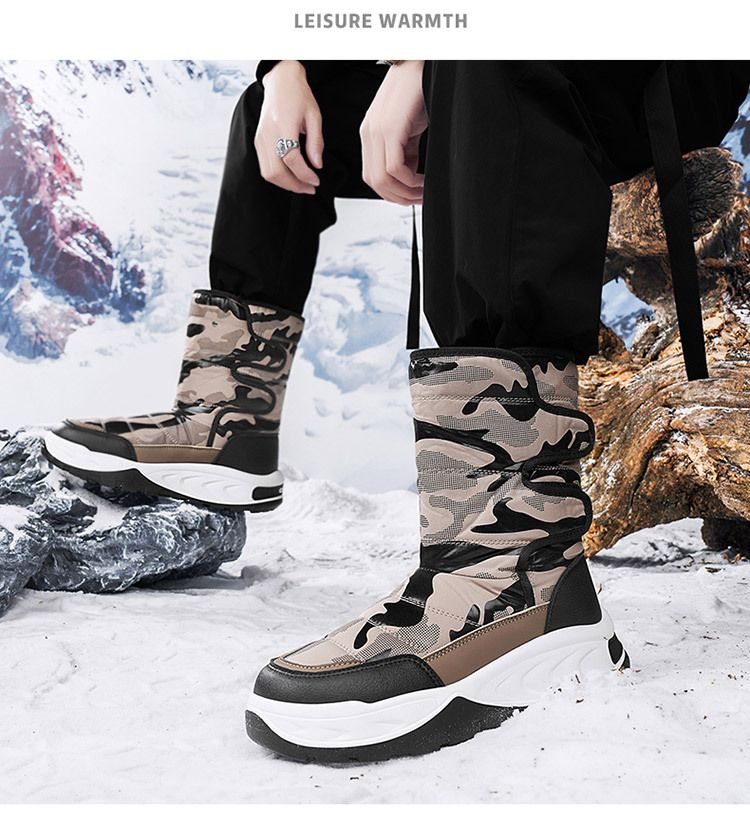 Men's Winter Snow Boots - Waterproof Thermal Insulated Slip-Resistant Hiking Boots With Fleece Lining & Hook-and-Loop Closure_voghion.com