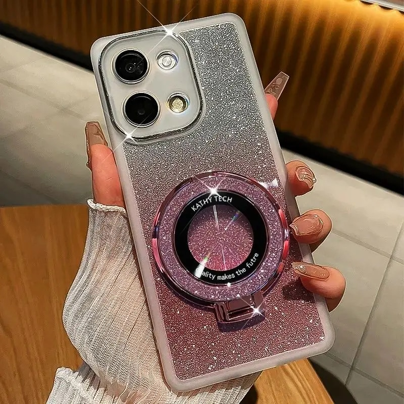 Custodia protettiva per la parte posteriore con supporto ad anello e glitter morbido alla moda per Infinix Note40 Pro Plus sshell_voghion.com