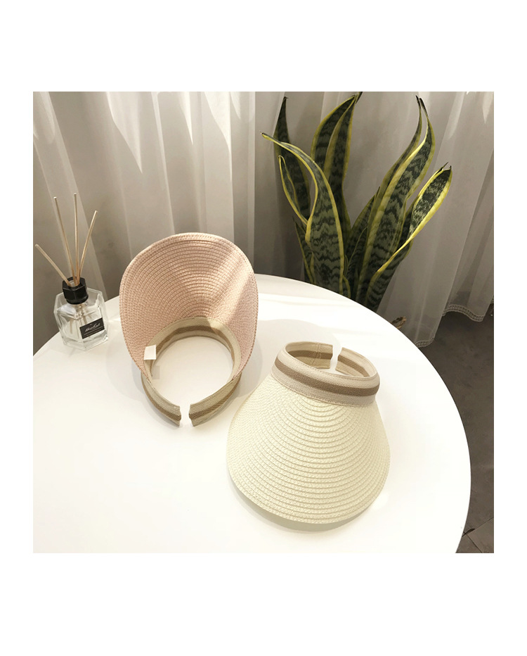 Cappello da sole con parte superiore cava in paglia per donna, per riporre oggetti in estate, per ombreggiare e per ciclismo all'aperto, colla nera, protezione UV_voghion.com