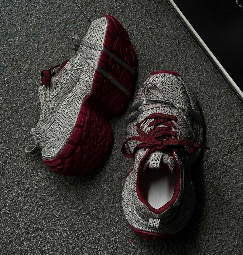 Shoes Women's Chunky Sneakers With Crystal Rhinestones – Platform Casual Shoes For Height Increase, Breathable Mesh Lining Comfortable Rocker Sole_voghion.com