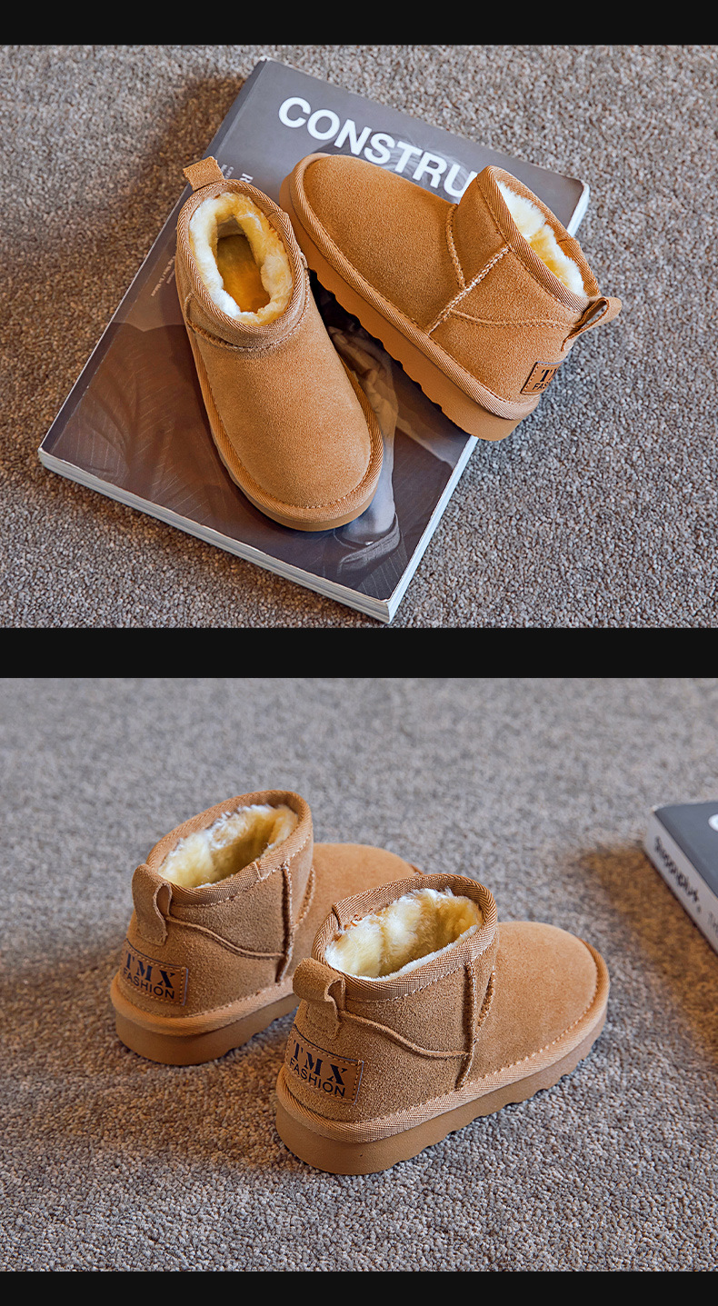 Zhou Dongyu – bottes de neige pour enfants, bottes courtes en même peau de vache pour femmes, bottes One Step pour grands garçons, nouvelle collection hiver 2023_voghion.com