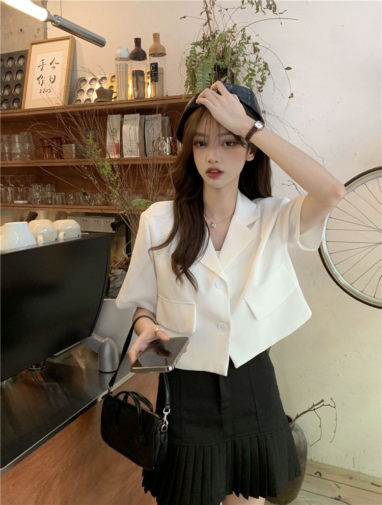 Hanrouchuan Street Style Petite 2025 Summer Thin Casual Design Sense Niche Short Blazer_voghion.com