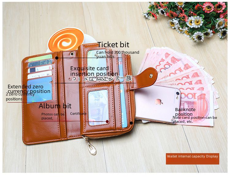 Explosive Damen Geldbörse 2024 Neuer Reißverschluss Ölwachs Leder Geldbörse Schnalle Handytasche Ölleder Neue PU Clutch_voghion.com