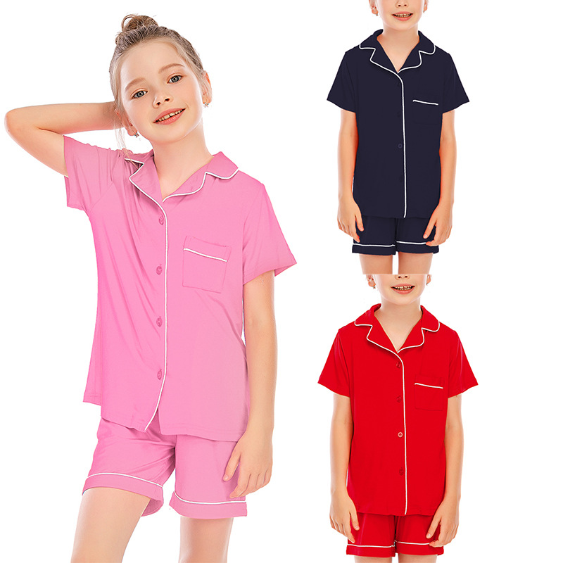 Women's clothing pajamas for boys and girls short-sleeved shorts suits comfortable cardigan modal lapel new home clothes_voghion.com