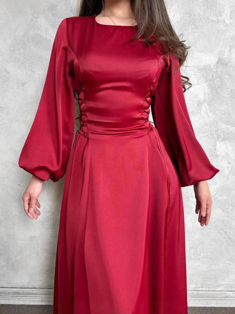 Women's Clothing Middle East Dubai Robe Solid Color Satin Long Skirt_voghion.com