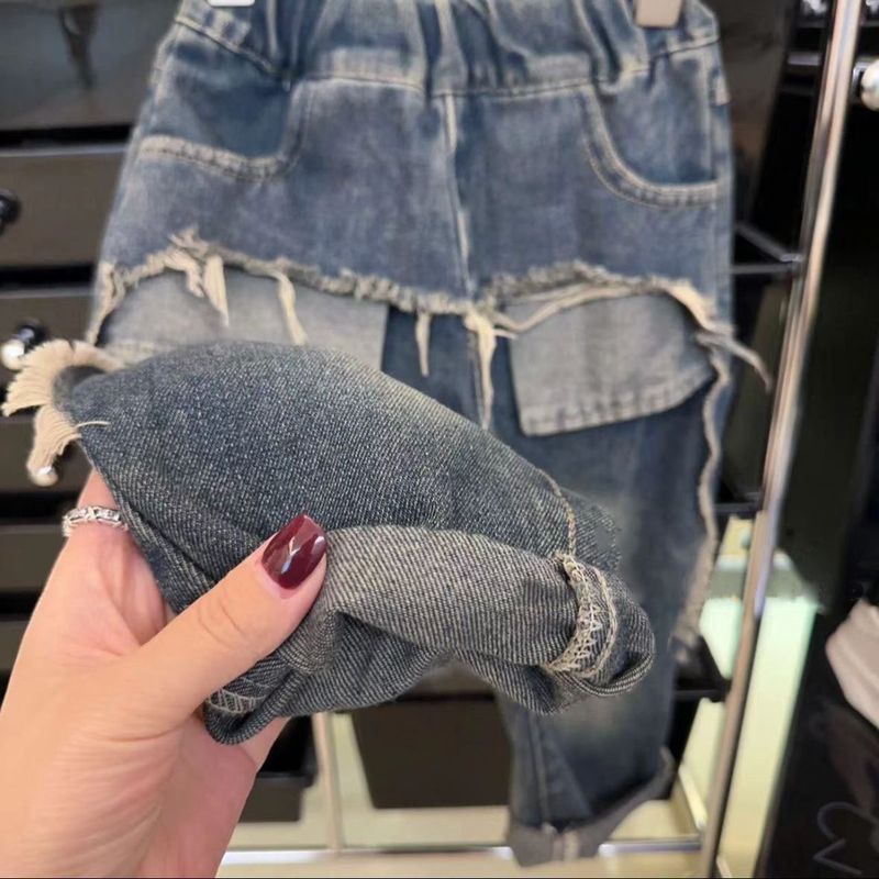 Kid's Clothing Children's jeans pants straight casual loose ripped washed children's jeans pants straight casual loose_voghion.com