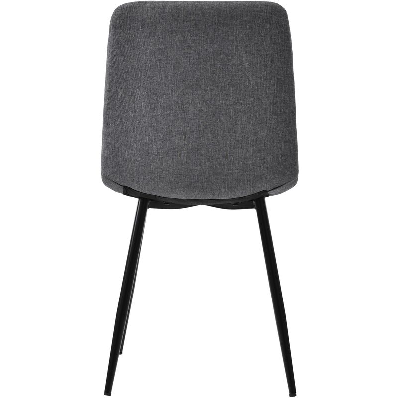 5-teiliges Esstisch-Set mit runder Tischplatte (Ø100 cm), schwarze Metallbeine, MDF-Marmoroptik, graue Leinenstühle_voghion.com