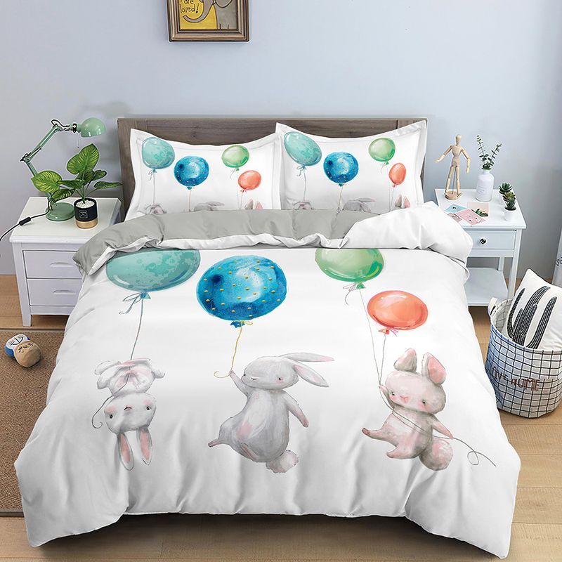 Set di tre pezzi di coniglio cartone animato Set trapunta per bambini con stampa digitale 3D, lenzuolo, personalizzazione delle forniture di biancheria da letto_voghion.com