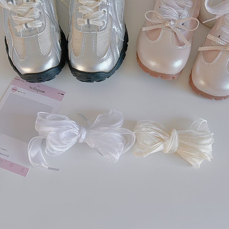 Lacci per scarpe con nastro, lacci trasparenti, stile balletto, versione coreana, fibbia con perla, corda per scarpe bianco sporco_voghion.com