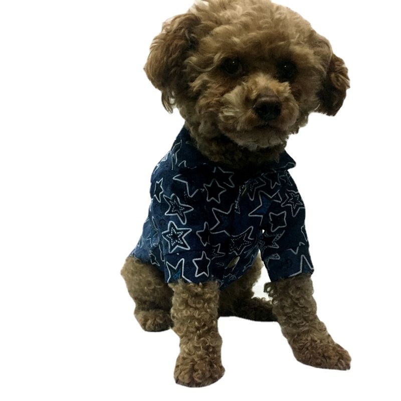 Maglietta in denim con stampa a stelle Bulldog, alla moda, sottile, traspirante, in cotone, per cani con pancia grande_voghion.com
