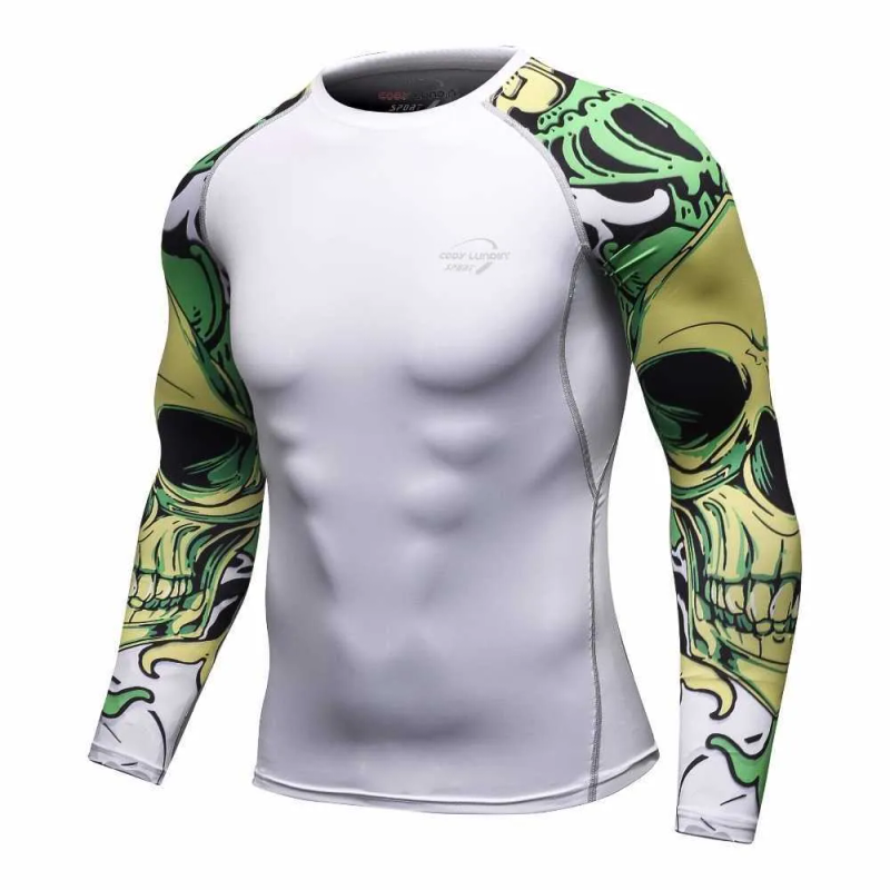 T-shirt da uomo MMA Compressione Rashguard Fiess Maniche lunghe Strato base Pelle attillata Sollevamento pesi Uomo Palestra Corsa_voghion.com