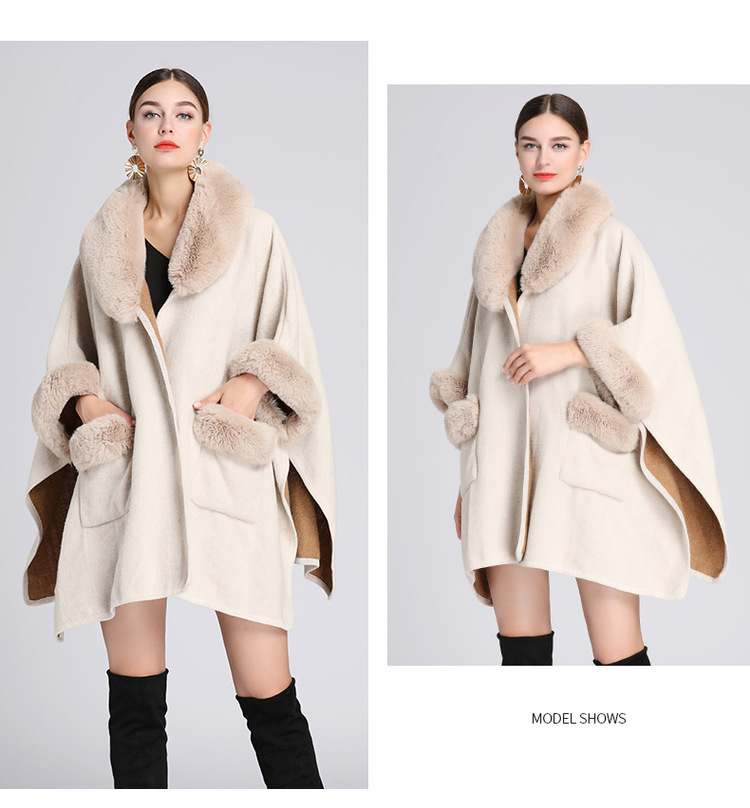 Damenkleeder Imitatioun Rex Kanéngchenpelzkragen Schal Mantel Grouss Gréisst locker Wollmantel Cardigan fir Fraen_voghion.com