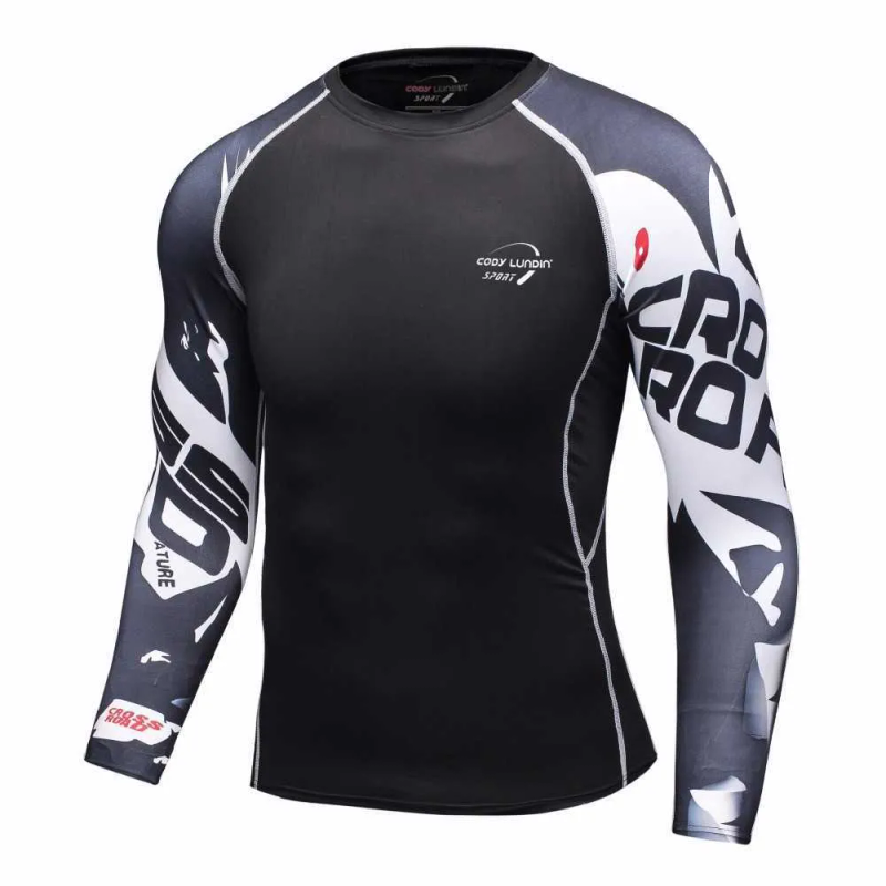 T-shirt da uomo MMA Compressione Rashguard Fiess Maniche lunghe Strato base Pelle attillata Sollevamento pesi Uomo Palestra Corsa_voghion.com