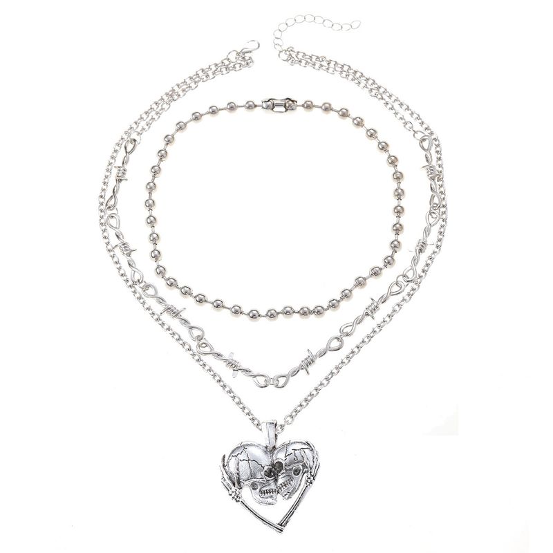 Punk Pendant Wholesale Retro Skull Heart Shaped Stacking Necklace Personalized Niche High End Halloween Jewelry_voghion.com